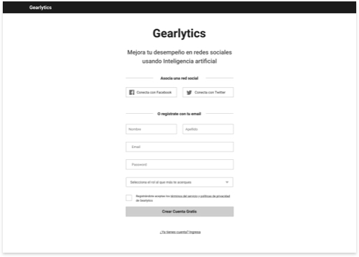 gearlytics wireframe media fidelidad