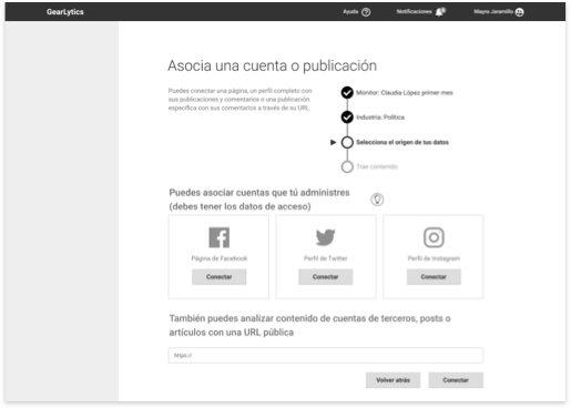 gearlytics wireframe media fidelidad